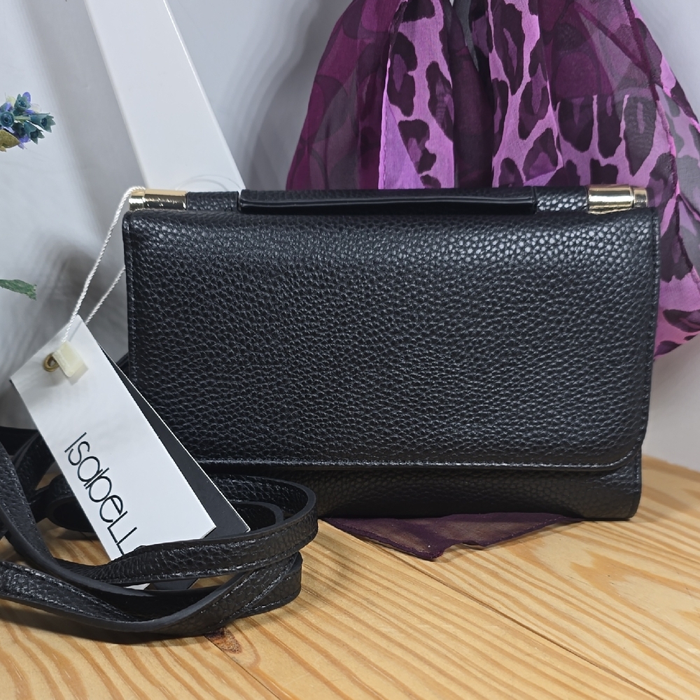 Isabelle Black Vegan Crossbody Wallet Cellphone Purse NWT